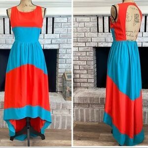 Southern Frock High Lo Colorblock cut out back Maxi Dress Size XS sleeveless